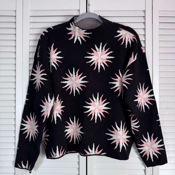 Anthropologie Maeve The Carys Mock Neck Sweater Black Starburst Pattern Medium - Picture 2 of 11